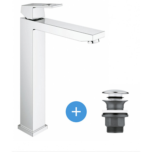 GROHE - Grohe Eurocube Set Mitigeur monocommande 1/2" LavaboTaille XL + Bonde clic clac Grohe pour lavabo avec trop-plein (23406000-CLICCLAC) - large