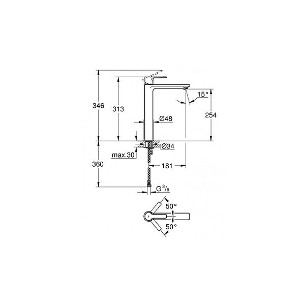 GROHE - Grohe Lineare Set Mitigeur Monocommande Lavabo Taille XL + Bonde clic clac Grohe pour lavabo avec trop-plein (23405001-CLICCLAC) - large