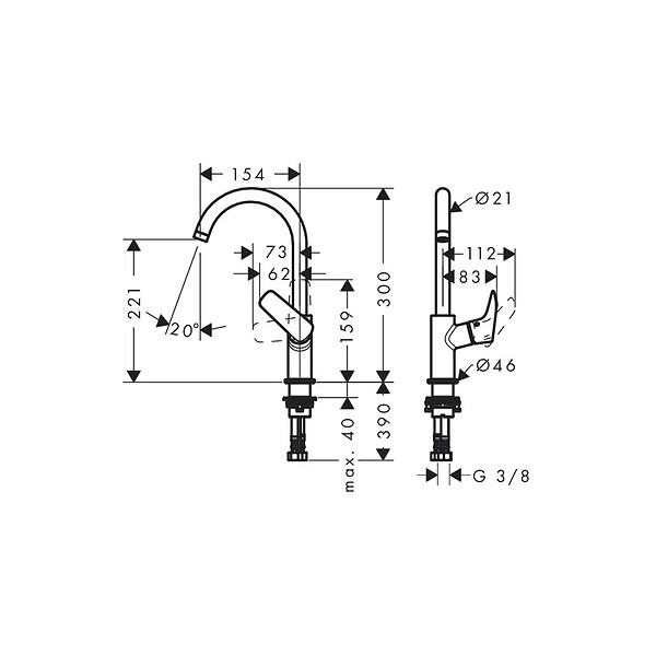 HANSGROHE - Hansgrohe Logis 210 Mitigeur lavabo bec haut sans tirette ni vidage, chromé (71131000) - large