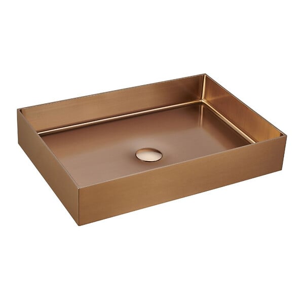 SWISS AQUA TECHNOLOGIES - Swiss Aqua Technologies Aurum Vasque à poser en Acier inoxydable 304, 55x38x11cm sans trop-plein + Bonde, Cuivre brossé PVD (SATAUR5538BRG) - large