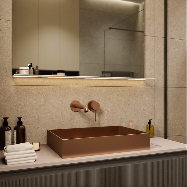 CERAMIA - Ceramia Timeless Vasque à poser en Acier inoxydable 304, 55x38x11cm sans trop-plein + Bonde, Cuivre brossé PVD - large