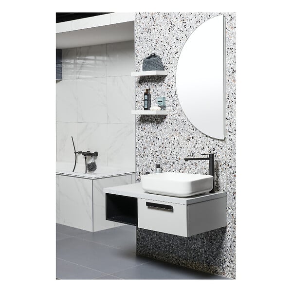 SWISS AQUA TECHNOLOGIES - Swiss Aqua Technologies Set vasque à poser rectangulaire 50x39x13cm sans trop-plein + bonde à écoulement libre Infinitio blanc - large