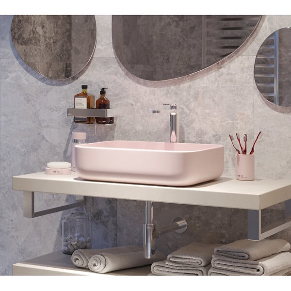 SWISS AQUA TECHNOLOGIES - Swiss Aqua Technologies Infinitio Vasque à poser 50 x 39 x 13 cm, sans trop-plein, Rose mat (SATINF5039PM) - large