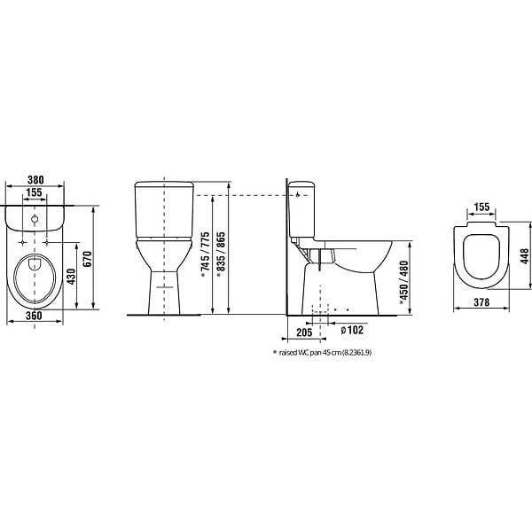 JIKA (GROUPE ROCA) - Jika (Groupe Roca) Cuvette à poser PMR 360mm x 480mm x 670mm avec évacuation verticale (H8236170000001) - large