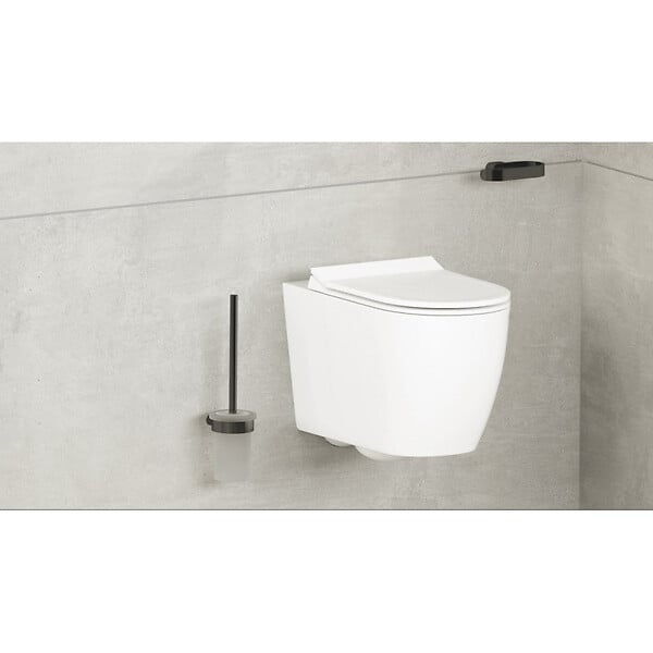SWISS AQUA TECHNOLOGIES - Swiss Aqua Technologies Simply R PVD Brosse WC murale avec support en verre, Gun métal (SATDSIMR37GM) - large