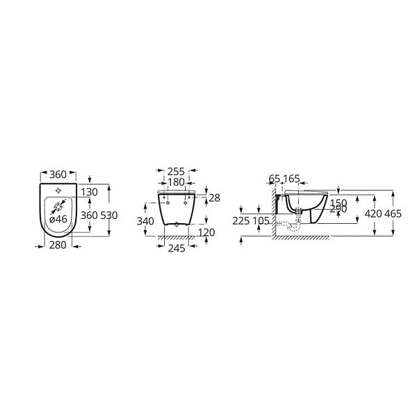 ROCA - Roca by SIKO Bidet suspendu 42x36 cm céramique, vidage arrière, blanc (A357685000) - large
