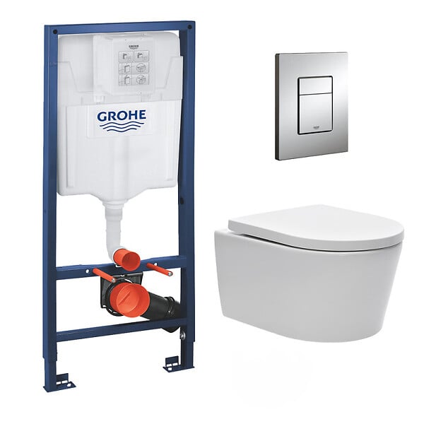 GROHE - Pack WC Rapid SL + cuvette sans bride SAT, fixations cachées + plaque Skate chrome (RapidSL-SATrimless-SP) - large