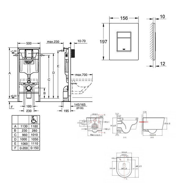 GROHE - Grohe Pack WC Bâti Solido + WC sans bride SAT Noir mat + Plaque chrome (AUTOPORTANT-BLACKSAT-1) - large