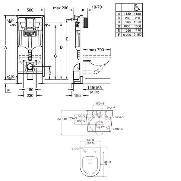 GROHE - Grohe Pack WC Bâti autoportant Solido + WC sans bride SAT Brevis + Abattant ultra-fin softclose + Plaque chrome (AUTOPORTANT-BREVIS-1) - large