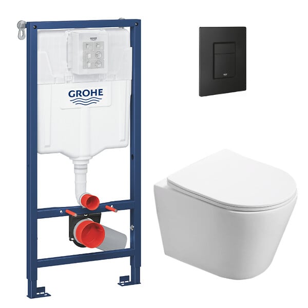GROHE - Grohe Pack WC Rapid SL + WC Swiss Aqua Technologies Infinitio sans bride + Plaque de commande noir mat  (RapidSL-Infinitio-KF0) - large