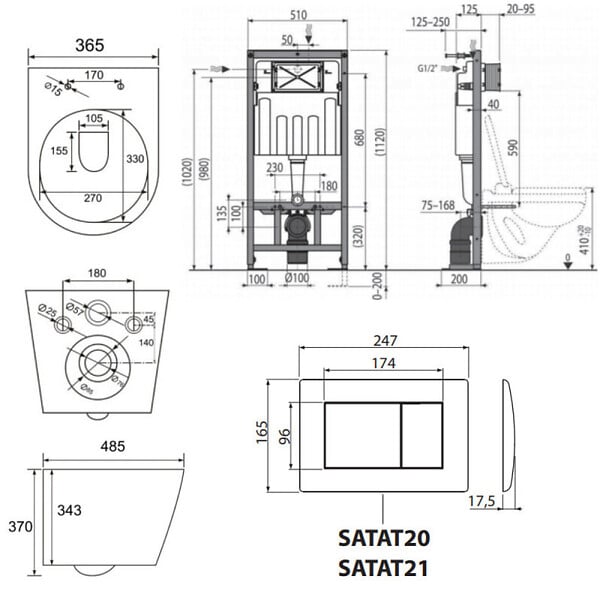 SWISS AQUA TECHNOLOGIES - Swiss Aqua Technologies Pack WC bâti-autoportant + WC SAT sans bride + Abattant SoftClose + Plaque blanche (SMART-Infinitio-M270) - large