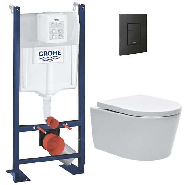 GROHE - Grohe Pack WC Bâti autoportant Rapid SL + WC SAT sans bride et fixations invisibles + Plaque Noir mat (ProjectSATrimless-KF0) - large