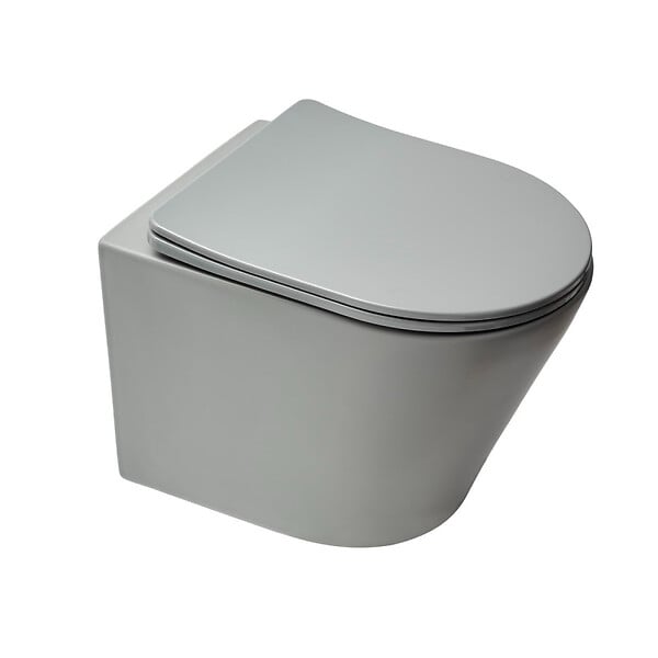 SWISS AQUA TECHNOLOGIES - Pack WC bâti-autoportant + WC Infinitio gris mat sans bride fixations invisibles + Abattant softclose + Plaque blanche/chrome - large