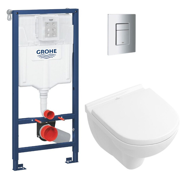 GROHE - Grohe Rapid SL Pack Bâti-support + cuvette sans bride + Abattant + Plaque chrome (RAPIDSL-O.NOVO49-1) - large