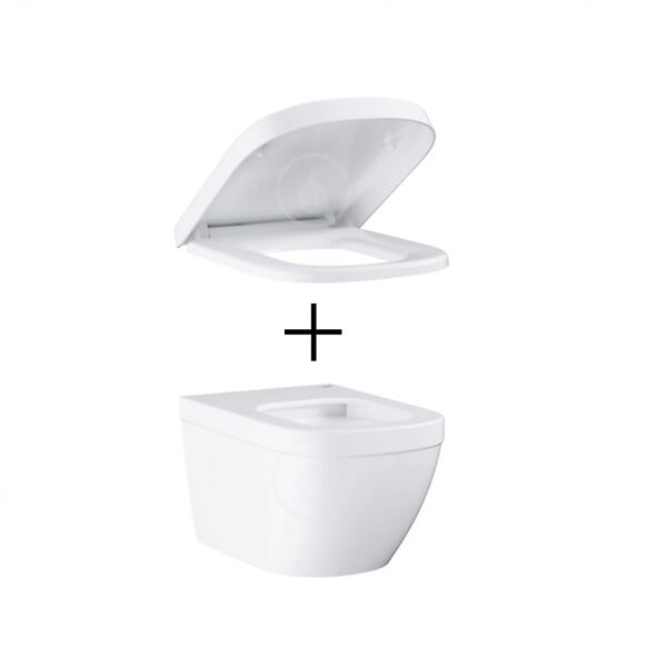 GROHE - Pack WC Euro Ceramic Cuvette Compact Triple Vortex + Rapid SL autoportant NF + plaque chrome (ProjectEuroCompact-1/BP) - large