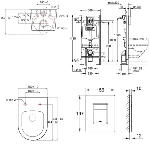 GROHE - Grohe Pack WC Bâti autoportant + WC sans bride SAT Brevis + Abattant ultra-fin softclose + Plaque chrome (ProjectBrevis-1-SP) - large
