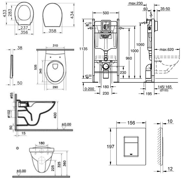 GROHE - Grohe Pack WC Bâti Autoportant Rapid SL + WC sans bride Vitra Normus + Abattant softclose + Plaque chrome (ProjectNormusRimless-1) - large