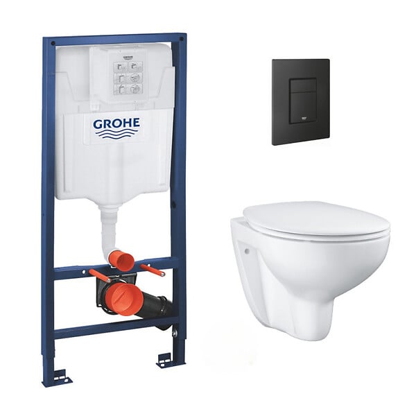 GROHE - Grohe Pack WC Rapid SL + WC Bau Ceramic sans bride + Siège abattant SoftClose + Plaque de commande noir mat  (RapidSL-Bau-KF0) - large