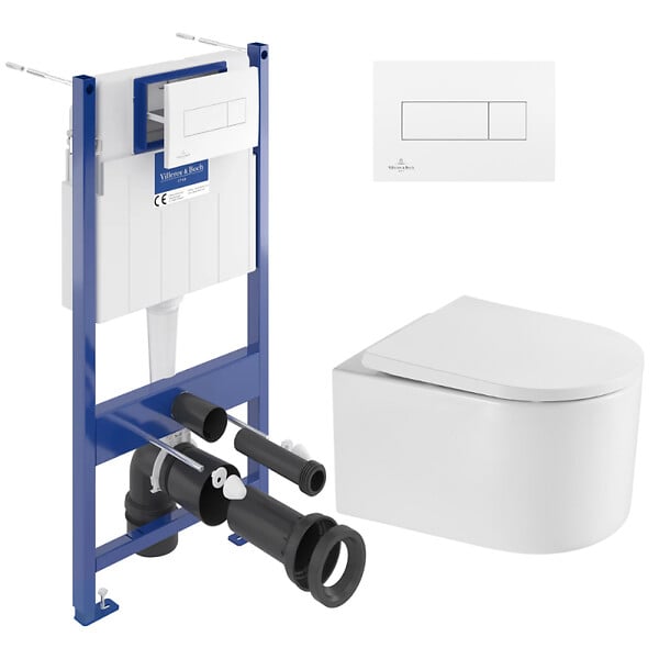 VILLEROY & BOCH - ViConnect Pro Pack WC Bâti Villeroy & Boch + WC sans bride SAT + Abattant SoftClose + Plaque Blanche (ViConnectDelanoTQ-2) - large