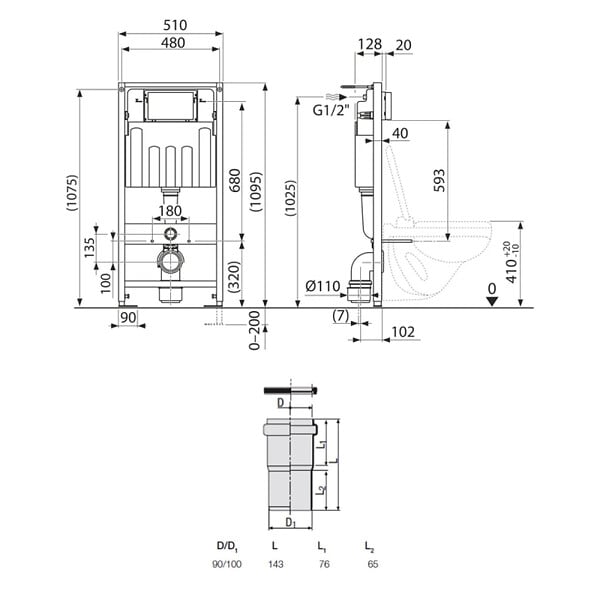 VILLEROY & BOCH - ViConnect Pro Pack WC Bâti Villeroy & Boch + WC sans bride SAT + Abattant SoftClose + Plaque Blanche (ViConnectDelanoTQ-2) - large