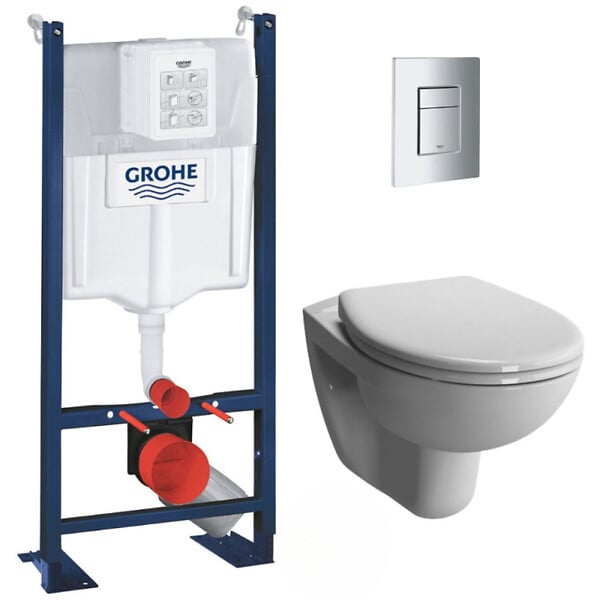 GROHE - Grohe Pack WC Bâti Autoportant Rapid SL + WC sans bride Vitra Normus + Abattant softclose + Plaque chrome - large