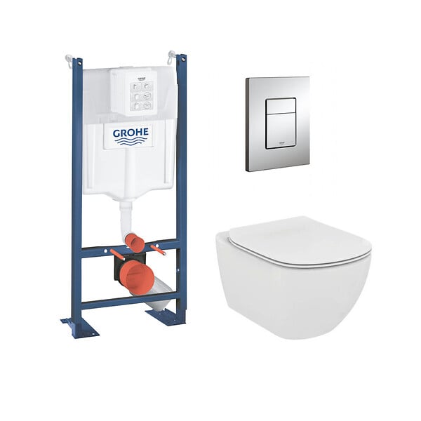 GROHE - Grohe Pack WC Ideal Standard Tesi Aquablade sans bride + Rapid SL autoportant NF + plaque Skate Cosmo chrome (ProjectTesi-1-SP) - large