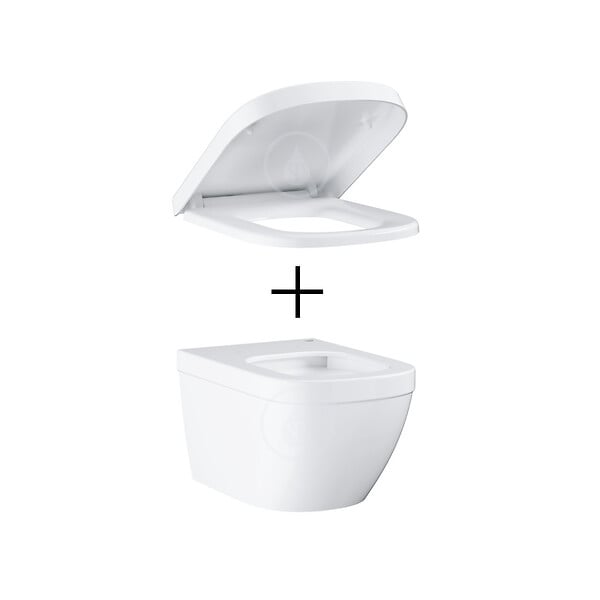 GROHE - Grohe Pack WC Euro Ceramic sans bride Triple Vortex blanc alpin + Rapid SL autoportant NF + plaque chrome (ProjectEuroCeramic-1) - large