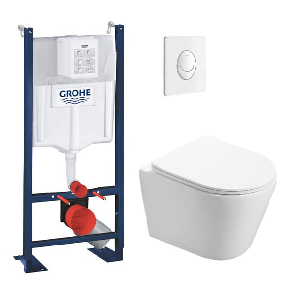 SWISS AQUA TECHNOLOGIES - Swiss Aqua Technologies Pack WC Bâti autoportant + WC sans bride SAT Infinitio + Abattant softclose + Plaque blanc alpin (ProjectInfinitio-3) - large
