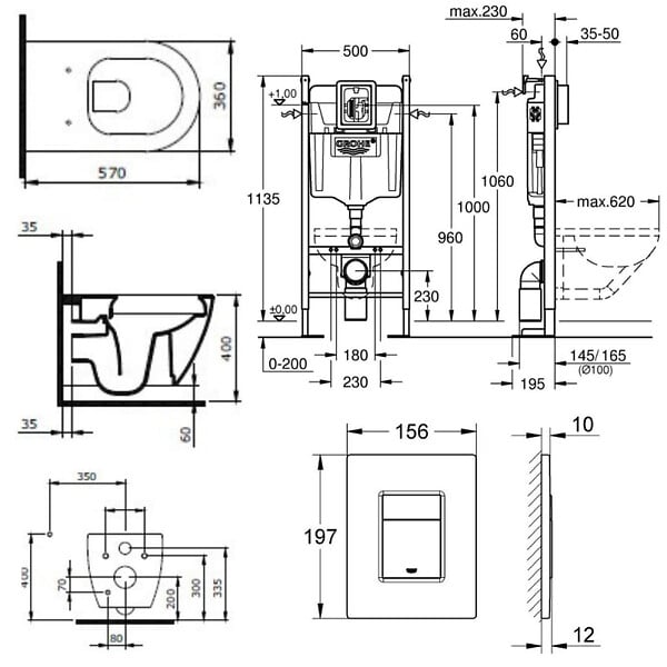 GROHE - Grohe Pack WC Bâti-autoportant Rapid SL + WC sans bride Bello + Abattant softclose + Plaque chrome (ProjectBello-1) - large