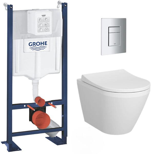 GROHE - Grohe Pack WC Bâti Autoportant Rapid SL + WC sans bride Integra + Abattant softclose + Plaque chrome (ProjectIntegraRimless-1) - large