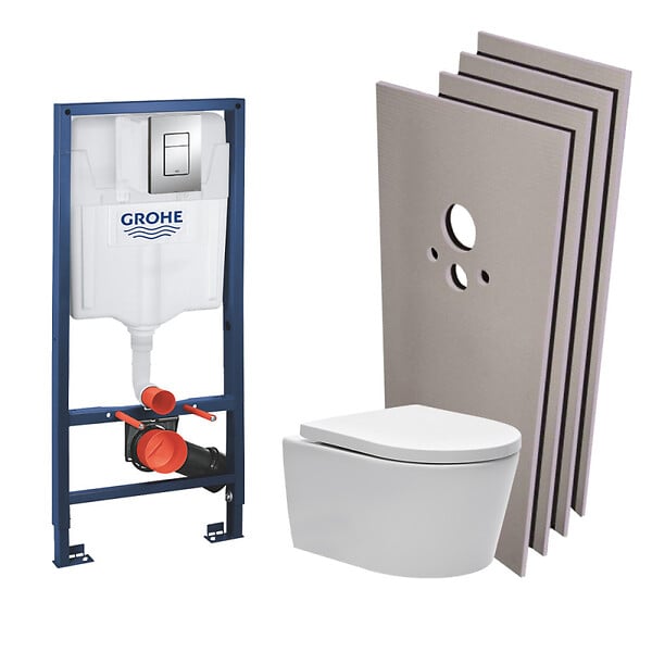 SWISS AQUA TECHNOLOGIES - Swiss Aqua Technologies Pack WC Rapid SL + cuvette sans bride SAT, fixations cachées + plaque Skate chrome + Set habillage - large