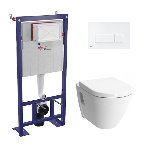 SWISS AQUA TECHNOLOGIES - Swiss Aqua Technologies Pack WC bâti-autoportant + Cuvette Vitra S50 + Abattant softclose + Plaque blanche (SMART-S50-4) - large