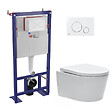 SWISS AQUA TECHNOLOGIES - Swiss Aqua Technologies Pack WC bâti-autoportant + WC SAT sans bride fixations invisibles + Abattant softclose + Plaque blanche (SMART-SATrimless-9) - vignette