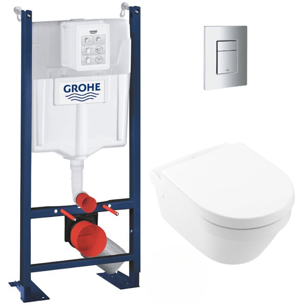 GROHE - Pack WC Rapid SL autoportant + WC sans bride Architectura, fixations invisibles + Plaque chrome (ProjectArchi3-1-SP) - large