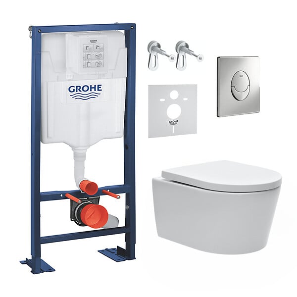 GROHE - Grohe Pack WC bâti-autoportant Rapid SL + WC SAT sans bride + Abattant softclose + Plaque chrome (Autoportant-SAT-2) - large
