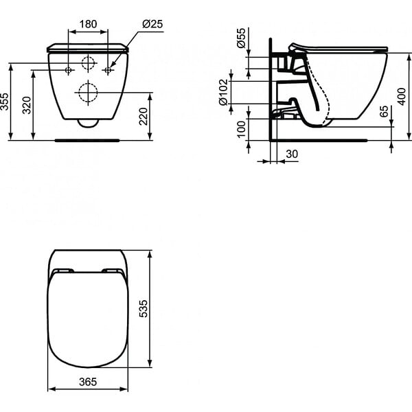 GEBERIT - Pack WC Bati Geberit  duofix UP100 + Cuvette Ideal Standard Tesi Aquablade + Plaque de commande Delta50 chrome mat - large