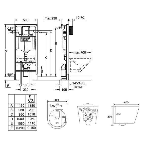 GROHE - Grohe Pack WC Bati support autoportant + WC SAT sans bride + Abattant Soft close + Plaque chrome (Autoportant-Infinitio-1) - large