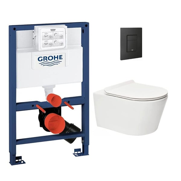 SWISS AQUA TECHNOLOGIES - Swiss Aqua Technologies Pack WC Bâti-support Rapid SL + WC sans bride SAT Brevis + Plaque Noir mat - large