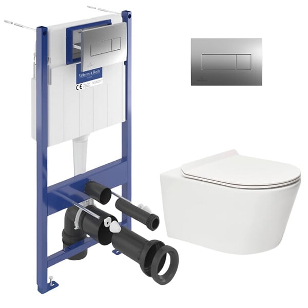 VILLEROY & BOCH - ViConnect Pro S Pack WC Bâti Villeroy & Boch + WC Swiss Aqua Technologies Brevis sans bride et fixations invisibles + Plaque - large