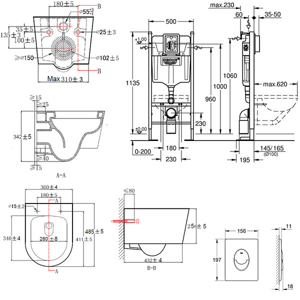 GROHE - Grohe Pack WC Bâti autoportant + WC sans bride SAT + Abattant softclose + Plaque chrome mat (ProjectSATrimless-7) - large