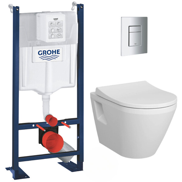 GROHE - Grohe Pack WC Bâti Autoportant Rapid SL + WC sans bride Integra + Abattant softclose + Plaque chrome (ProjectIntegraRimless2-1) - large