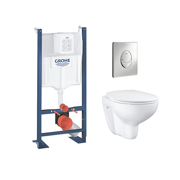 GROHE - Grohe Pack WC Rapid SL autoportant + cuvette Bau Ceramic sans bride + plaque Skate Air chrome (ProjectBau-2) - large