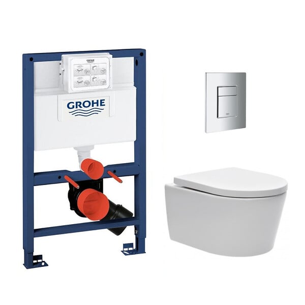 GROHE - Grohe Pack WC Rapid SL + Cuvette sans bride SAT, fixations invisibles + Plaque Chrome (RapidSL082-SATrimless-1) - large