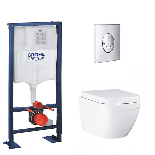 GROHE - Grohe Rapid SL Bâti Support autoportant, cuvette Euro Ceramic Triple Vortex avec abattant frein de chute (AutoportantEUROCERAM2) - large