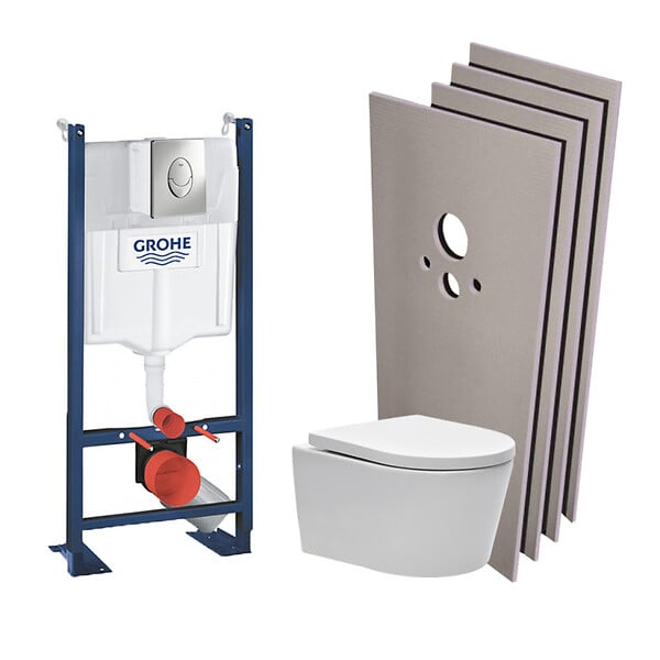 GROHE - Grohe Pack Rapid SL autoportant + cuvette sans bride SAT fixations cachées + plaque chrome + Set habillage (ProjectSATrimless-2-sabo) - large