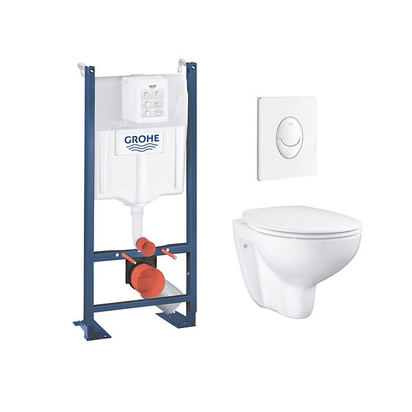 GROHE - Grohe Pack WC Rapid SL autoportant + cuvette Bau Ceramic sans bride + plaque Skate Air blanche (ProjectBau-3) - large