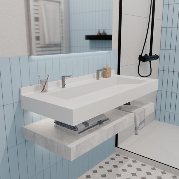 ISTONE - iStone Ultra plan vasque autoportant 1200 x 520 x 100 mm, en Solid Surface, blanc mat (ERGO-1200) - large