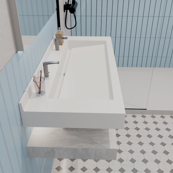 ISTONE - iStone Ultra plan vasque autoportant 1200 x 520 x 100 mm, en Solid Surface, blanc mat (ERGO-1200) - large