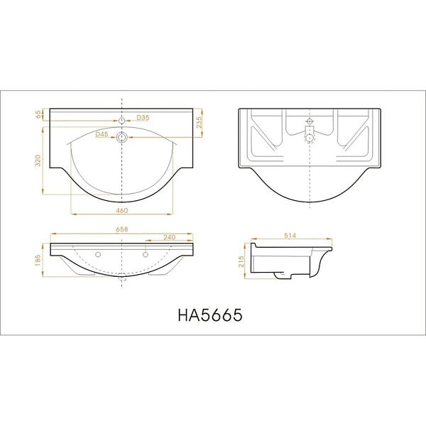 NATUREL - Naturel Lavabo Naturel Pro 66x51 cm, trou pour mélangeur au milieu (HA5665) - large