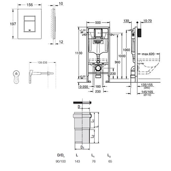 GROHE - Pack WC Bâti-support RAPID SL + WC lavant suspendu Sensia Alpine + Plaque chrome + Set habillage (RSLSENSIA1SB) - large